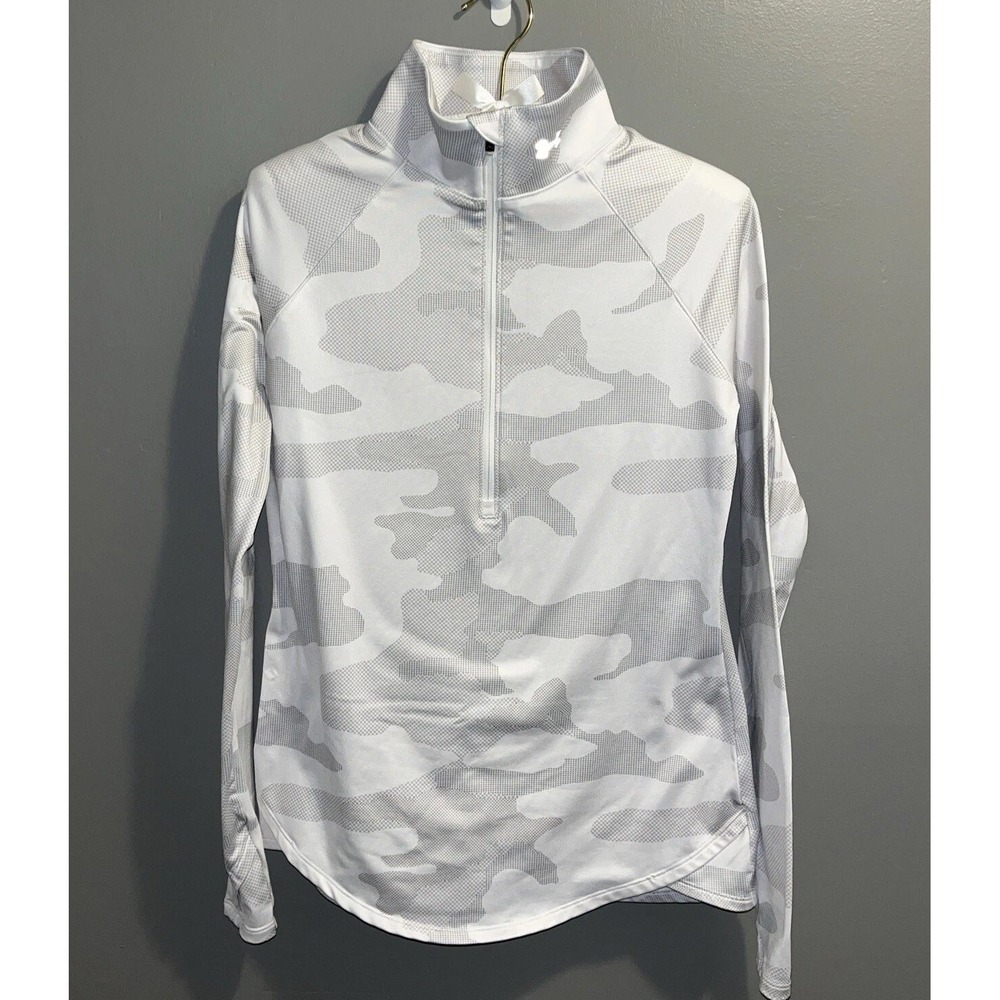 Under Armour 1/2 Zip Pullover Womens Running Long Sleeve Fitted Pocket Gray Camo